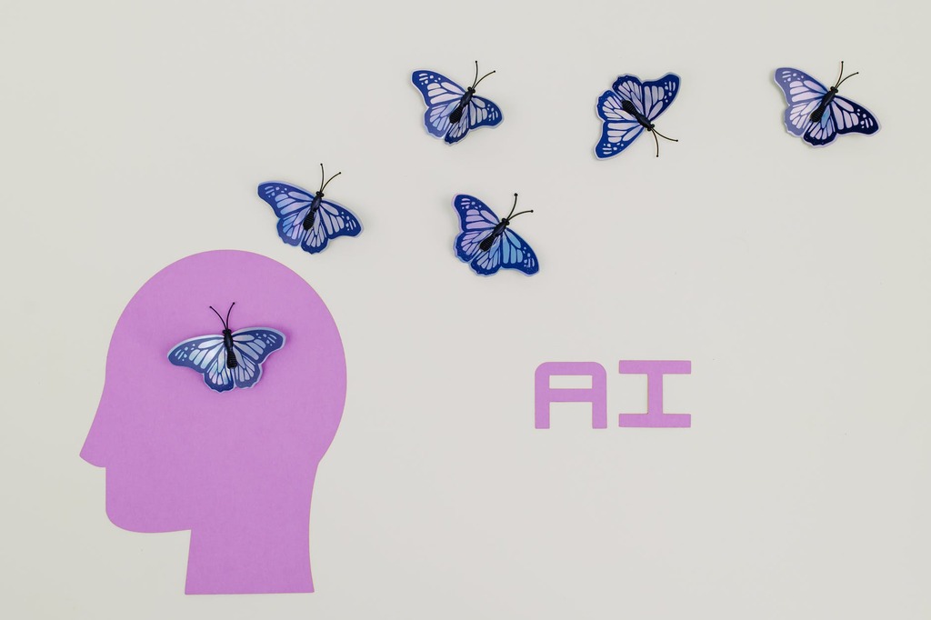 AI innovation concept with butterflies symbolizing growth, transformation, and creative intelligence in digital marketing.