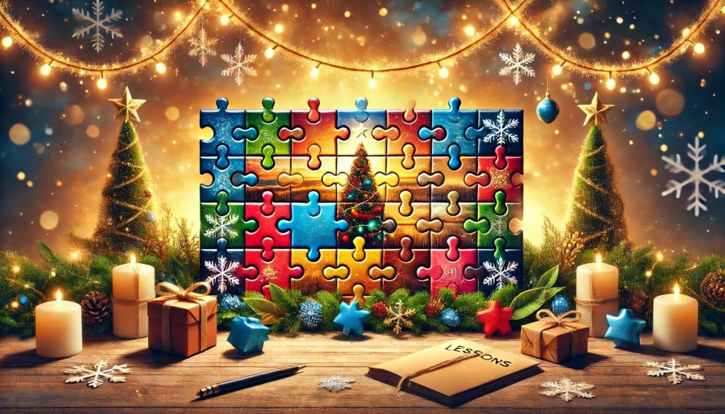 Holiday seo lessons visualized as a glowing christmas puzzle with a tree at the center symbolizing how keybuzz digital helps small businesses connect every marketing piece into a complete growth strategy   keybuzz digital marketing services