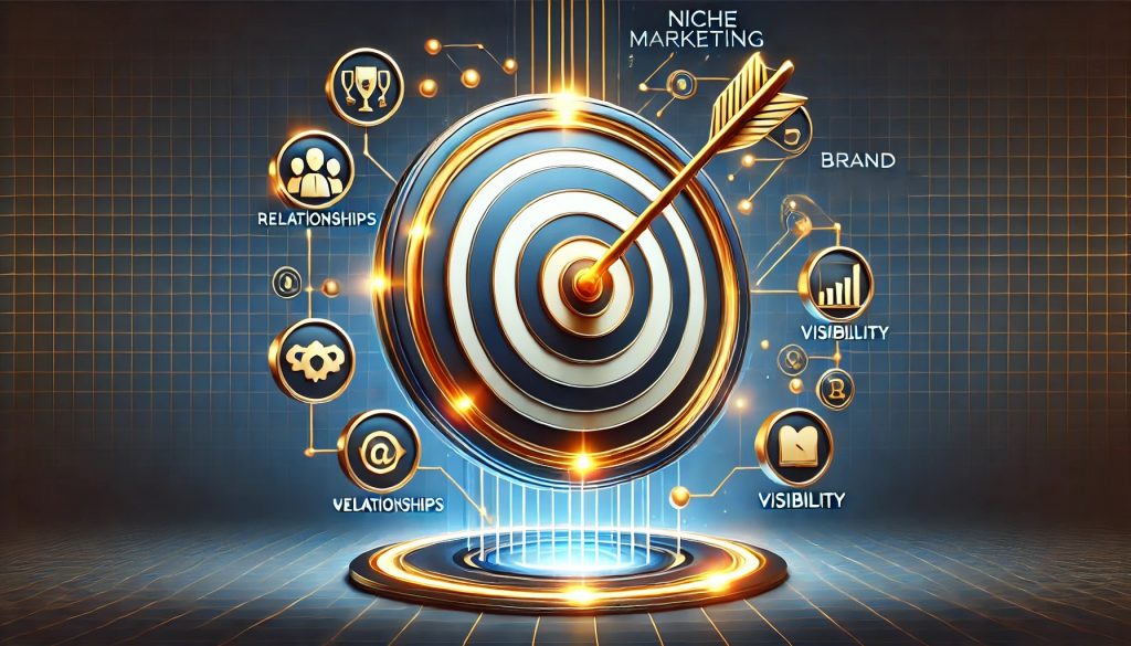 Niche marketing emulating a bullseye design The centerpiece features a glowing bullseye