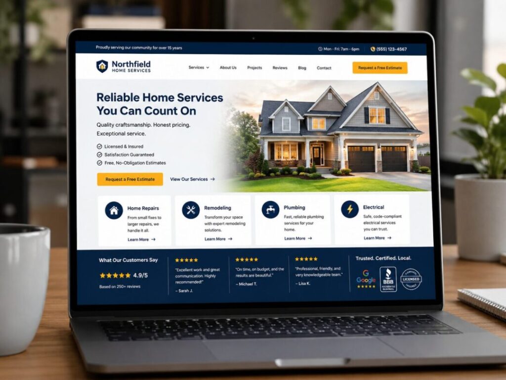 Small business website with service details reviews trust signals and clear call to action supporting customer confidence   keybuzz digital marketing services